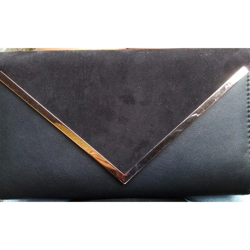 Aldo Black Envelope Clutch Crossbody Metal Chain Strap Evening Handbag Purse